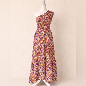 Floral One-Shoulder Smocked Maxi Dress Size Small